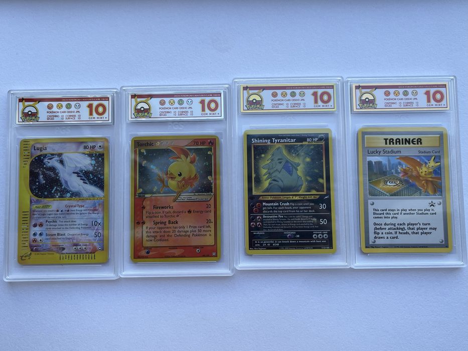 4 Pokemon Rare Cards:Lugia,Torchic,Shining Tyranitar & Trainer - Lucky Stadium
