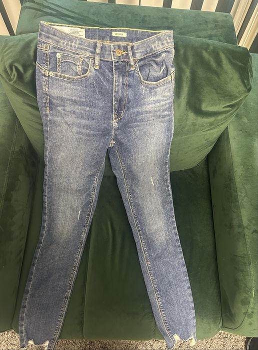 Blugi Skinny dama albastri deschisi , efect ripped & franjuri - Marime S