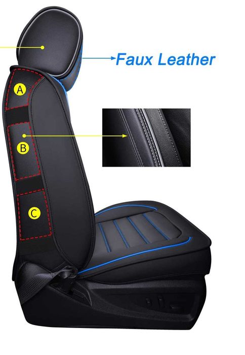 Кожена Тапицерия за Предни и Задни Седалки Черен Цвят,Син кант