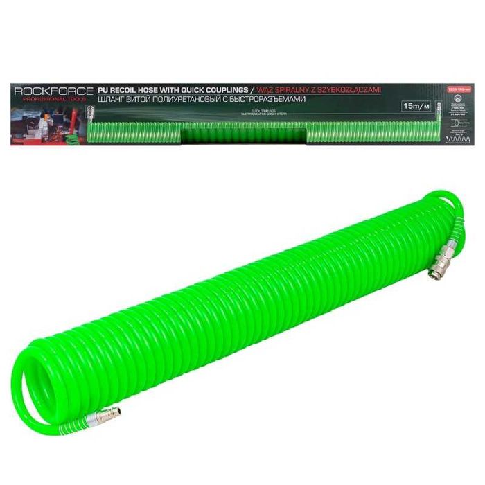 Полиуретанов спирален маркуч за въздух 10м, 15м, 20м/ 8х12мм ROCKFORCE