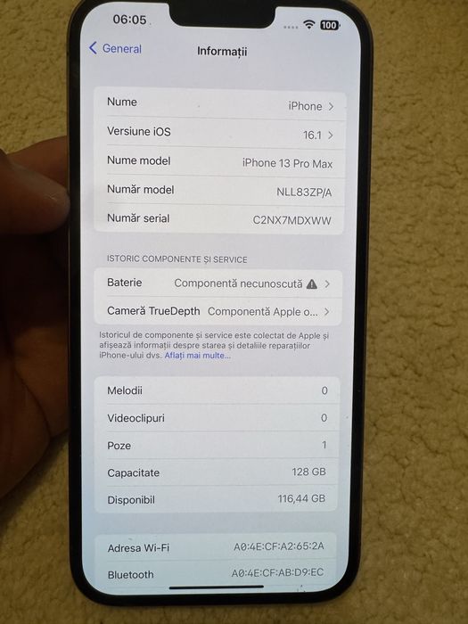 Iphone 13 pro max ios 16.1 , baterie noua