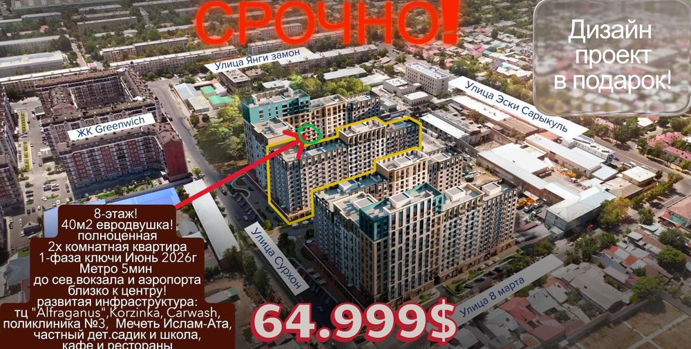 NRG MEROS! миробад - саракулька ЖК Greenwich - 2х комнатная СРОЧНО