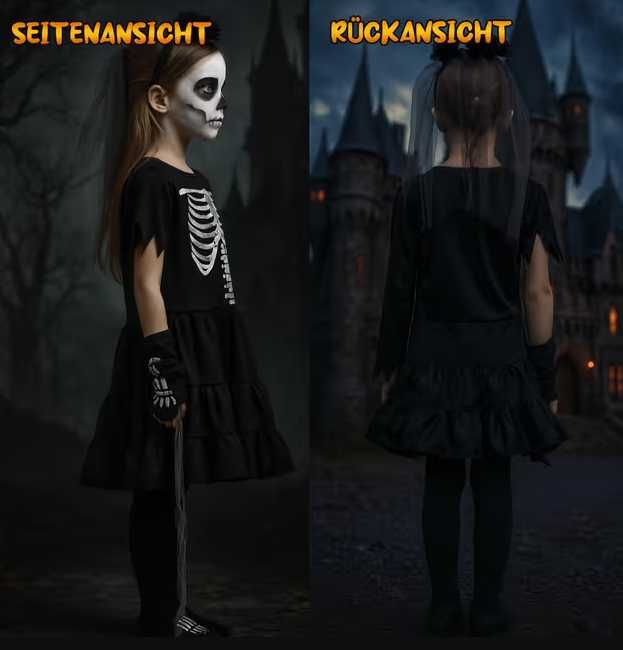 Costum Schelet Copii, mărimea M, Negru, set complet Halloween