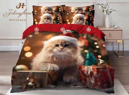 Lenjerie De Pat Bumbac Tip Finet Model Craciun