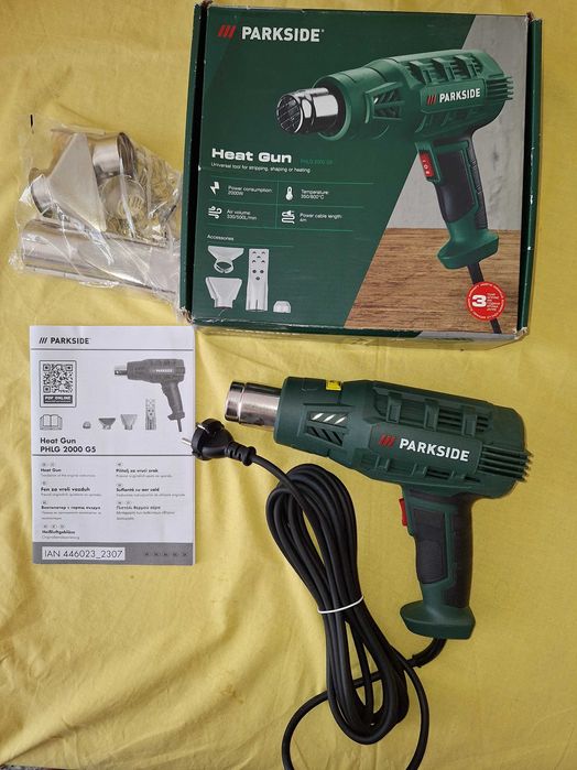 Pistol cu aer cald Parkside, cu accesorii, 200w, doua trepte aer