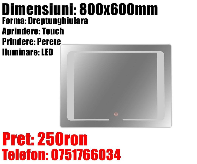 Oglinda Baie Led Smart Moderna Touch Senzor 60 x 80cm Margine Lumi OL
