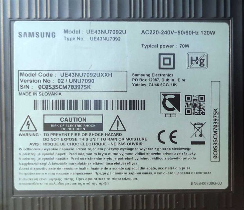 Телевизор SAMSUNG UE43NU7092 UXXH UHD Smart - За части