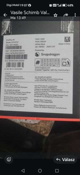 Vând Oneplus 15 Nou