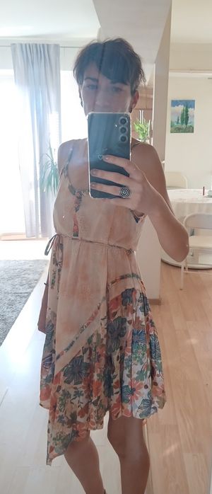 Rochie boho 100% bumbac, imprimeu floral / talie empire