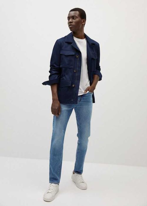 Jeans Blugi Mango Tom tapered fit din Bumbac Lyocell Confort Jeansi