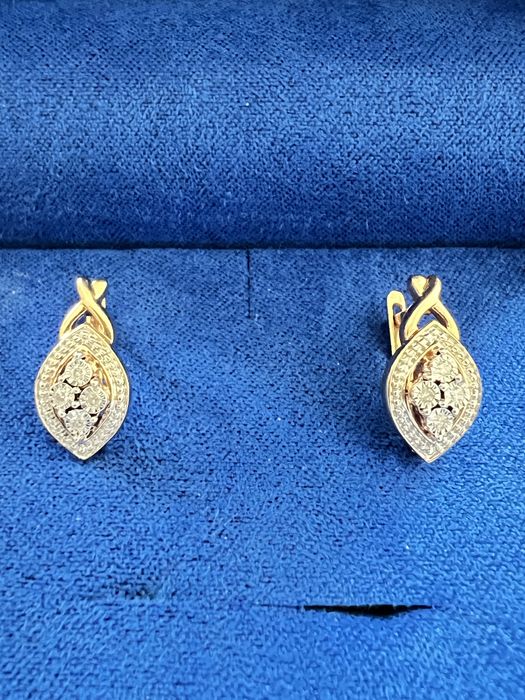 Нов Уникални обеци от 14k руско злато 585 с диаманти