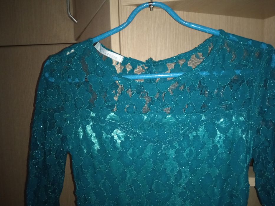 Платье вечернее, бирюзовое, ажурное