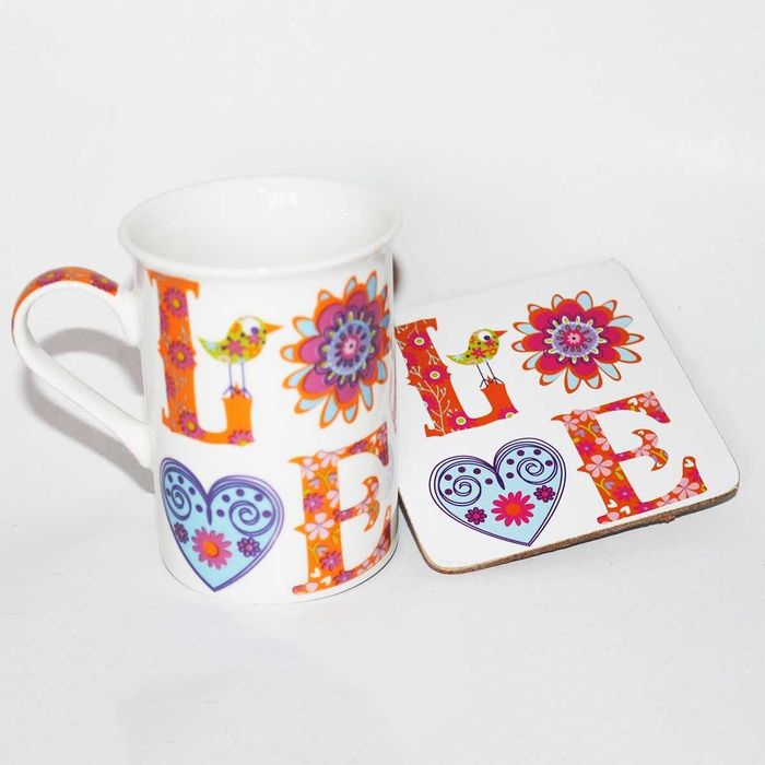Чаша за чай и кафе І Комплект порцеланова чаша и термоподложка LOVE