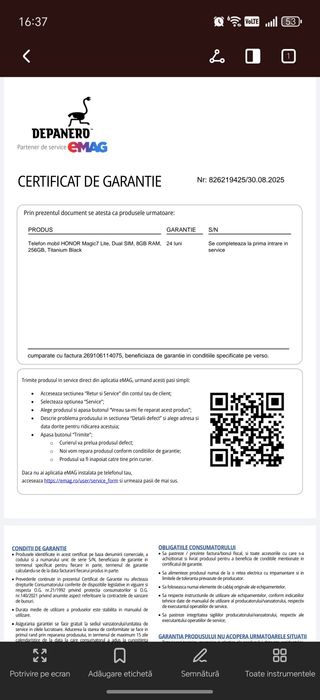 Telefon mobil HONOR Magic7 Lite, Dual SIM, 8GB RAM, 256GB, Titanium Bl