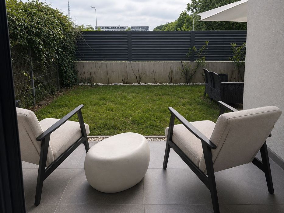 Apartament 94 mp cu grădină privată, în Jardins du Nord – zona Jandarmeriei / Pădurea Băneasa