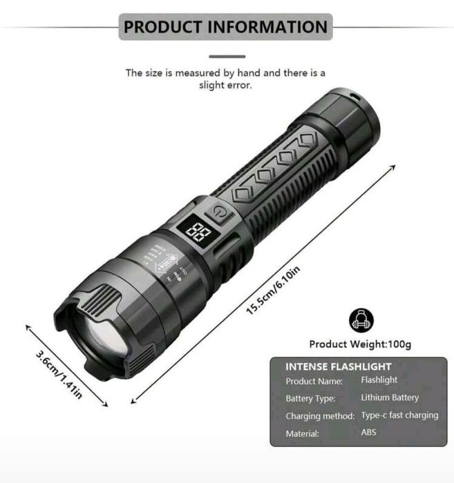 Ръчно LED фенерче USB зареждане