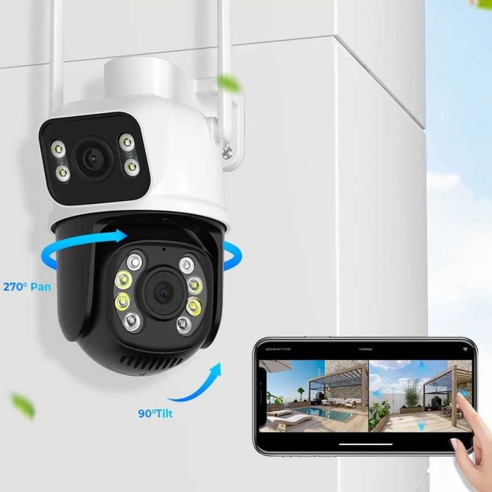 Външна водоуст двойна камера ICSEE 8MP 360° въртяща цветно нощно