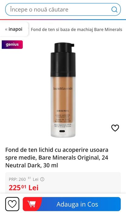 Fond de ten lichid cu acoperire usoara spre medie, Bare Minerals Origi