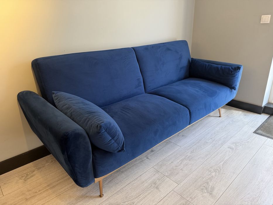 Canapea extensibila 3 locuri catifea Blue, 210x83x85 cm