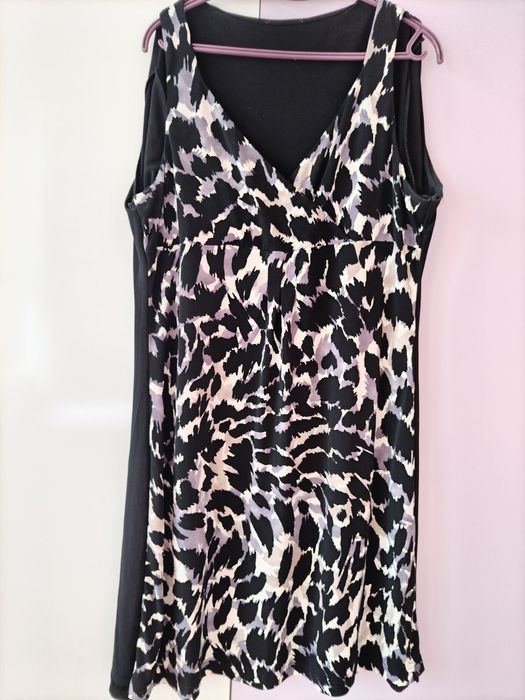 Модерна рокля тигрово и лилаво с болеро