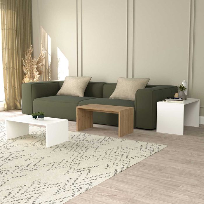 Комплект холни масички Puzzle-home HM9444, ПДЧ, Сонома - бял, 65x35x45