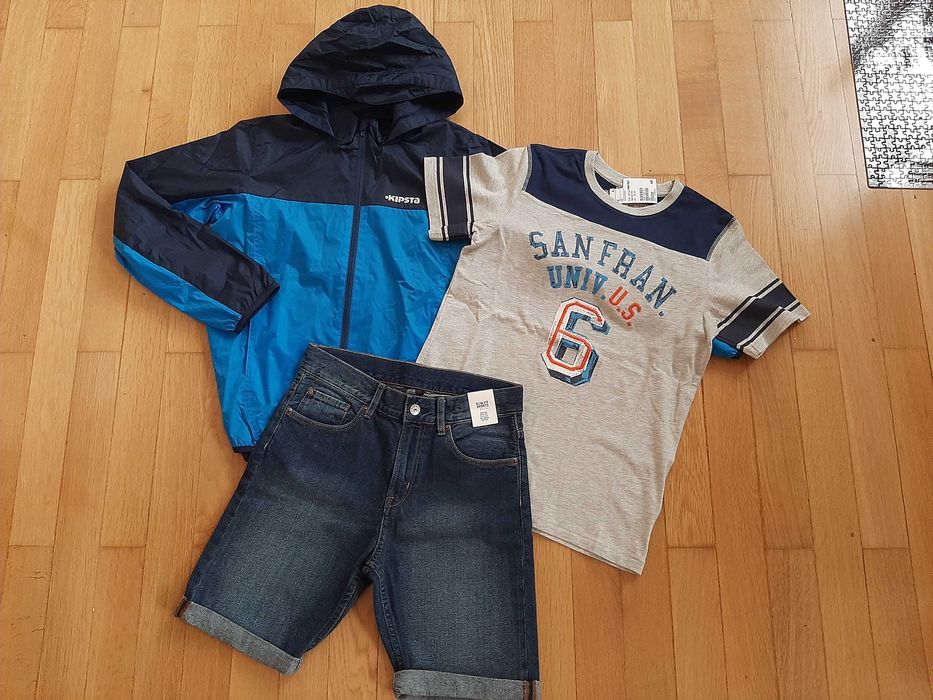 НОВ къс панталон H&M, нови блузки H&M и яке Kipsta за 12г. момче.
