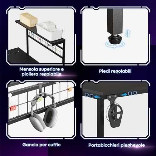 Bestier L-образно бюро с LED и контакти 106см