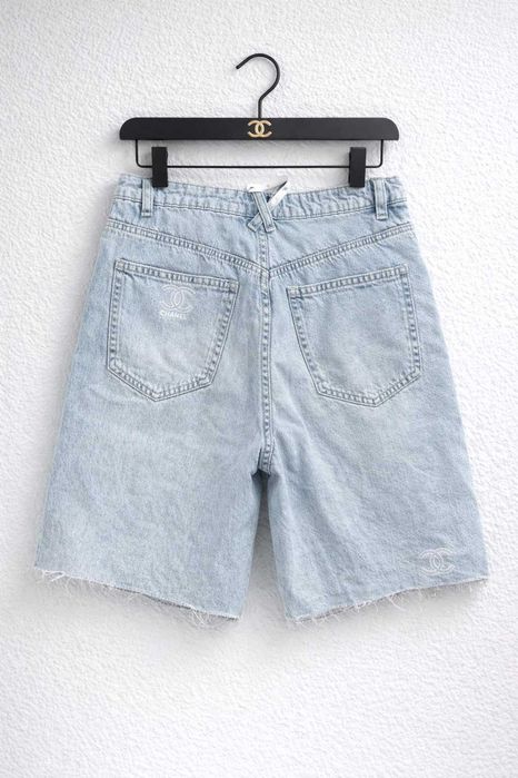 дънки шанел светли сини бели къси панталони деним chanel дънкови нови