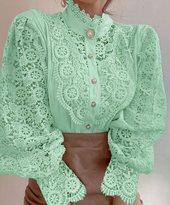 Дамска дантелена блуза/риза в  бяло, мента или коралово