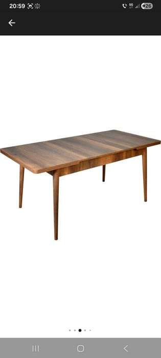 Set masă extensibilă cu 6 scaune tapițate nuc-maro