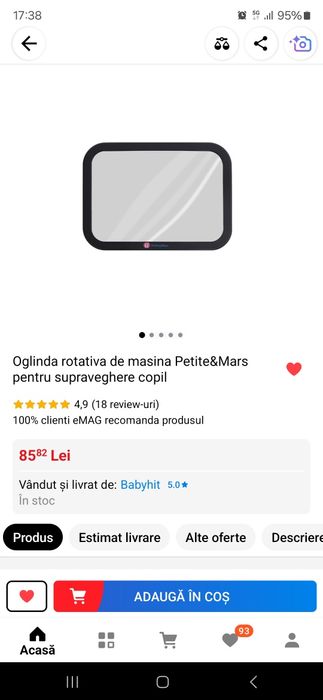 Oglinda rotativa de masina Petite&Mars pentru supraveghere copil