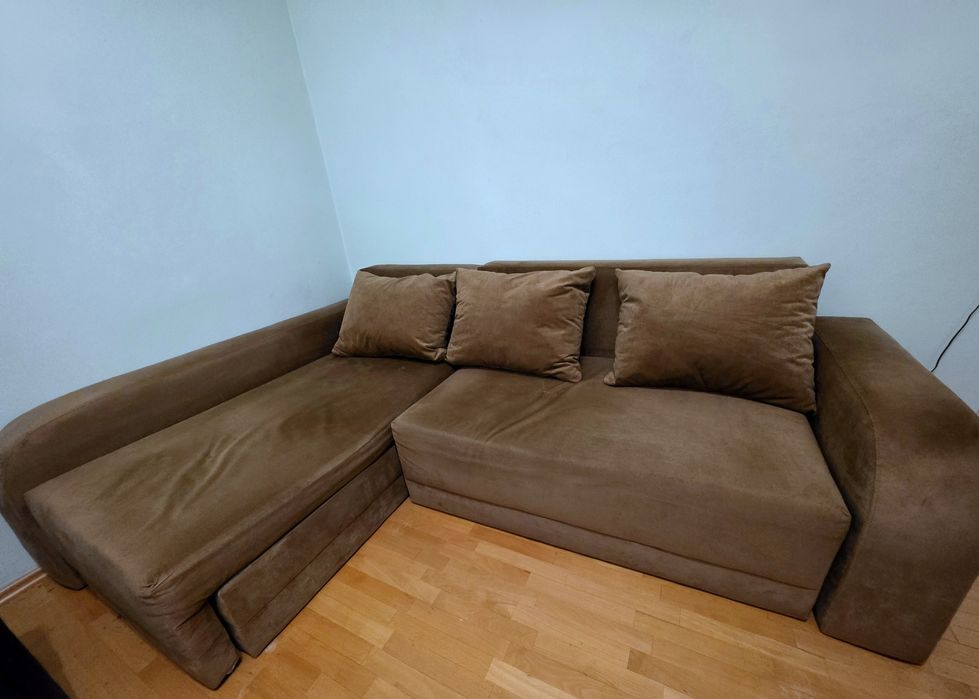 СПЕШНО! Ъглов диван - кафяв плат
