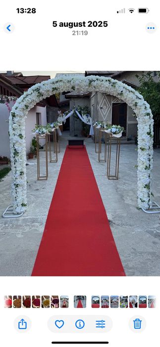 Vând arcada albă de intrare, covor roșu -10 m , arcada cerc