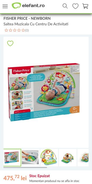 Saltea muzicală cu centru de activități Fisher price pentru bebeluși