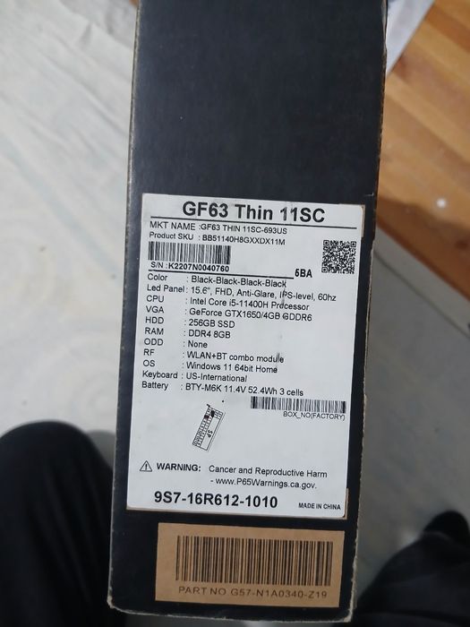 MSI GF63 THIN11CS aybi yuq RAM 8 dan 16 ga almashgan