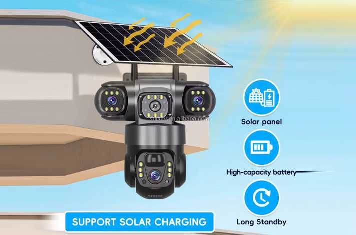 3 линзы Камера с солнечной панелью 4G 360 градусов камера наблюдения