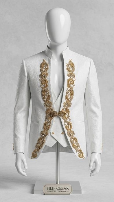 Set Lux Filip Cezar Sacou Brodat + Vestă – Stare Impecabilă (Bespoke)