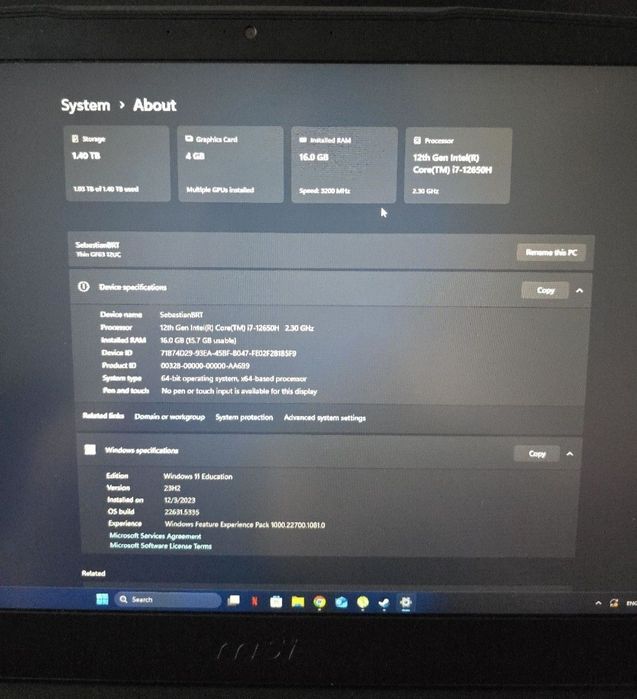 Laptop MSI I7 12Th   Rtx 3050