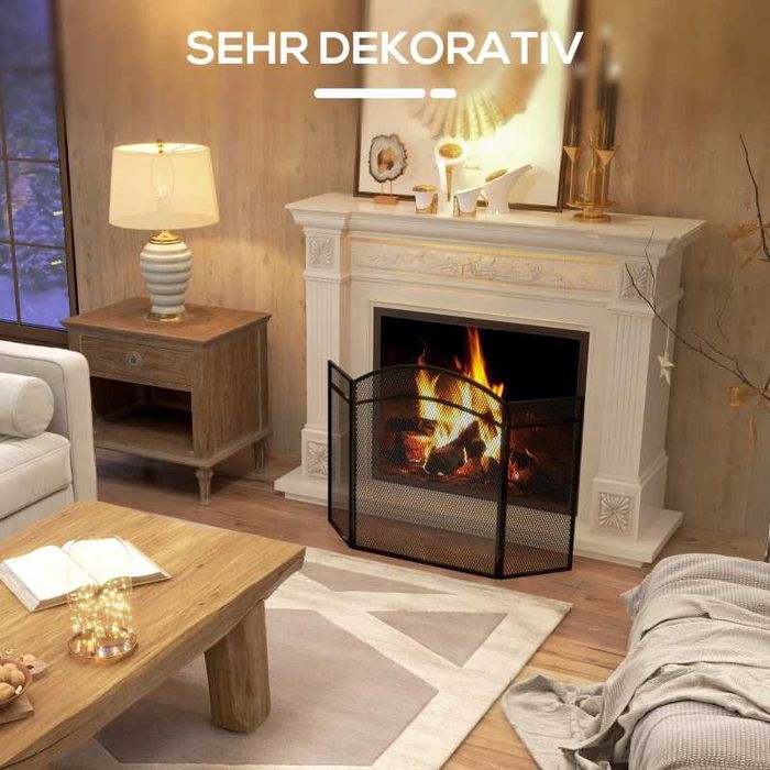 HOMCOM Защитен панел за камина, Сгъваем, С покритие, Черен, 96 x 60 см