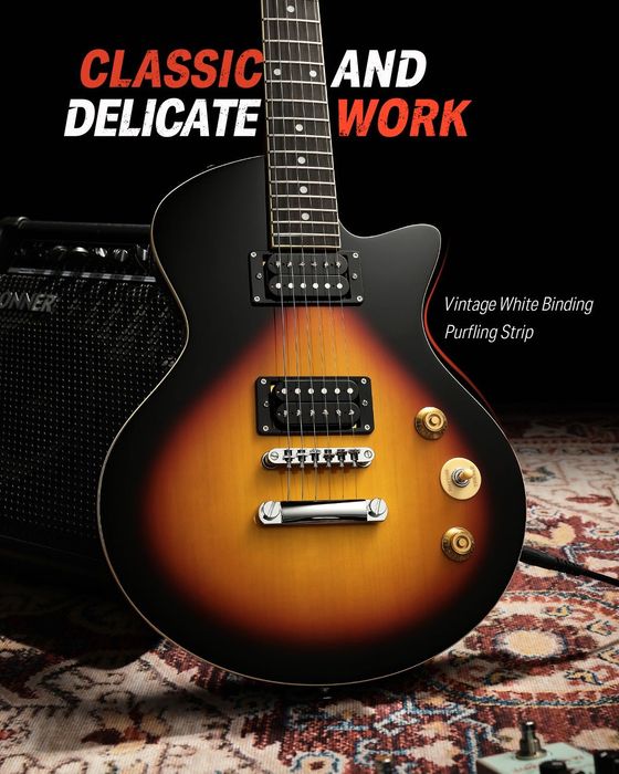 Chitara electrica single cut (tip Les Paul) Donner, Sunburst, noua - set cu husa si curea