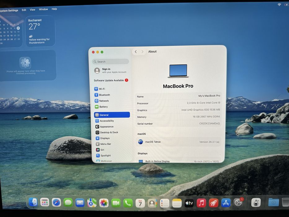 Laptop MacBook Pro 2.3 ghz Intel i9 16 gb 2667 mhz ddr  4 1TB stocare