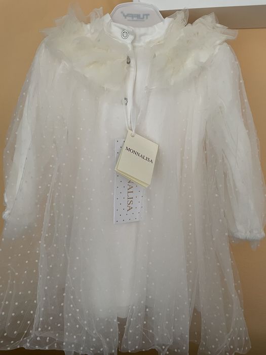 Чисто нова детска тюлена рокля с памучна подплата бяла