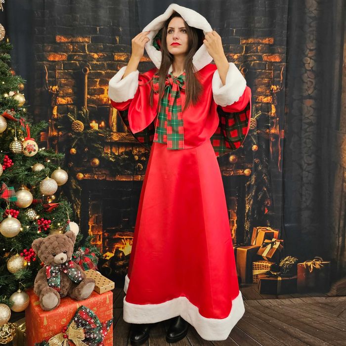Rochie Crăciuniță Luxury Handmade cu Pelerină și Glugă, Costum Profesional pentru Evenimente, Petreceri și Serbări