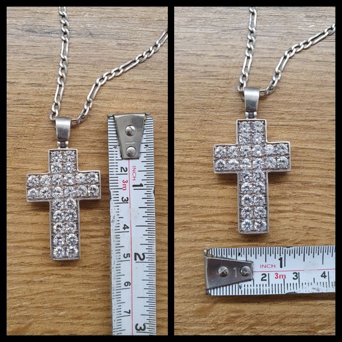 Lanț argint 925 model "figaro" de 53,5 cm și pandant cruce