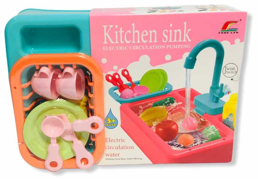 ГОЛЯМА мивка с ТЕЧАЩА вода 34см чешма 40см аксесоари кухненски прибори