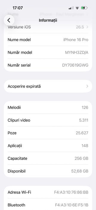 Vand iphone 16 pro 256GB impecabil