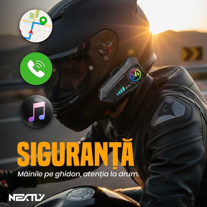 Sistem de comunicare moto Intercom, Bluetooth V5.3, voce/microfon HD, asistent vocal, redare muzica/apeluri, IPX6 Waterproof, reducere zgomot