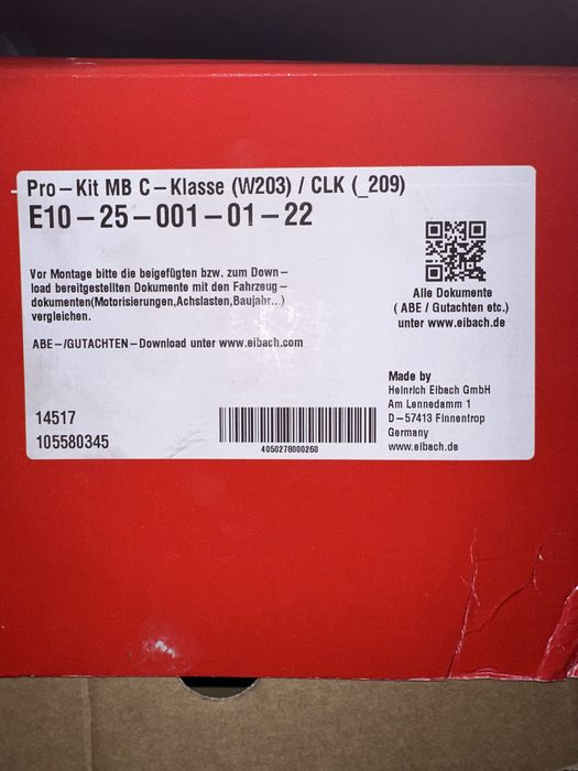 Eibach Pro-Kit E10-25-001-01-22 за Mercedes W203 / CLK W209 - Чисто нови