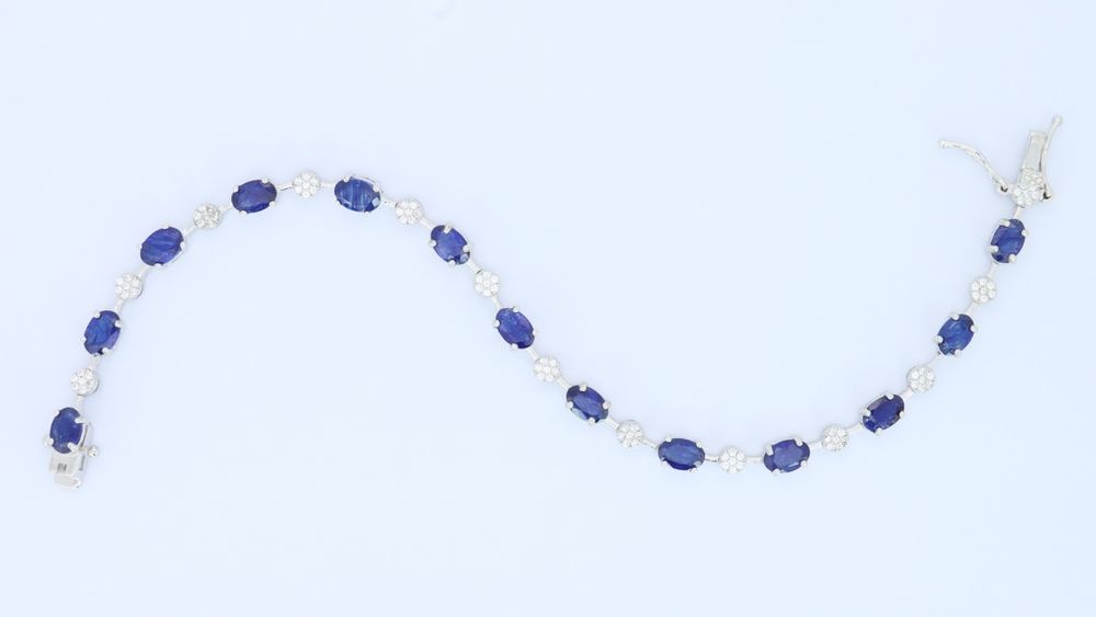 Сребърна тенис гривна с натурални Сапфири Royal Blue от Шри Ланка със сертификат