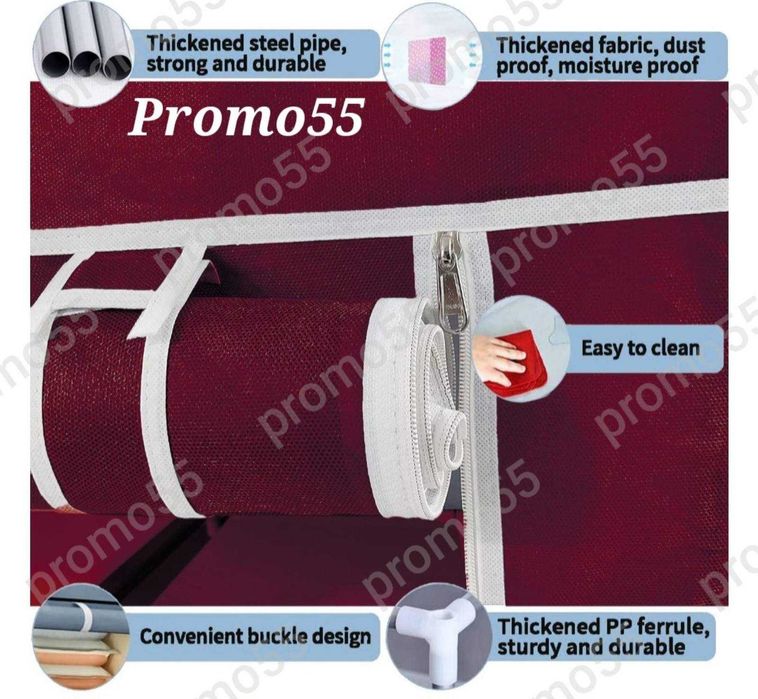 Текстилен триклирен гардероб, Органайзер за дрехи 130х175х45 см.